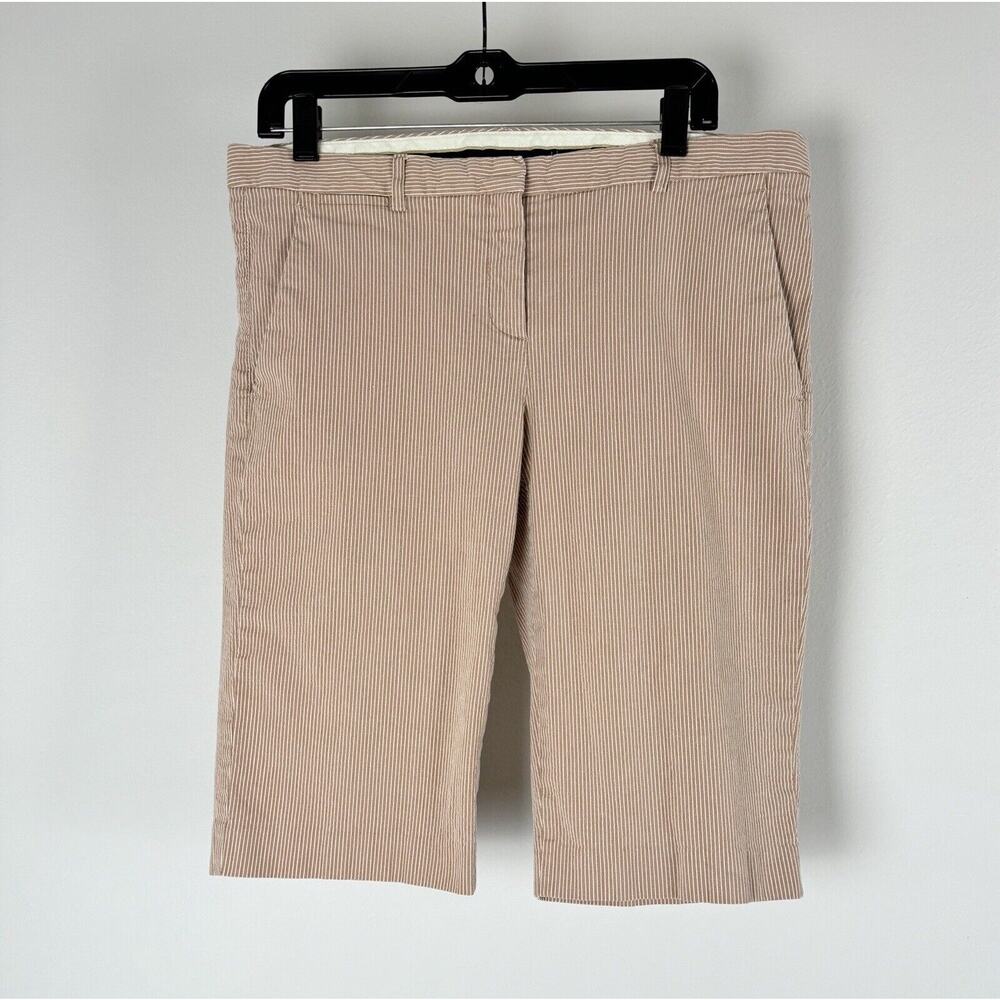 Theory Bermuda Shorts Womens 12 XL Tan Beige Striped Stretch Preppy